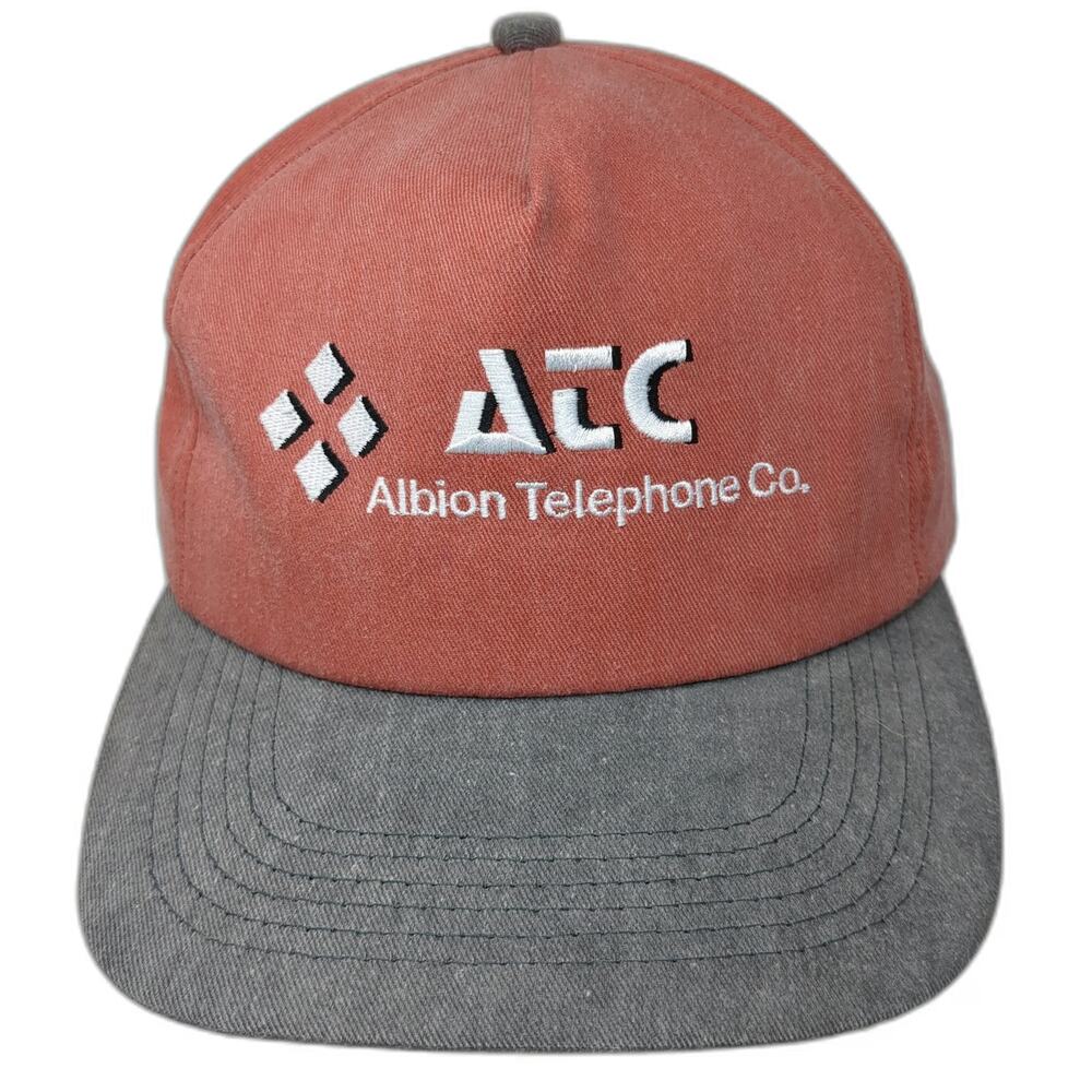 K-Products 5 Panel Red Gray Albion Telephone Co Slideback USA Made hat Vintage